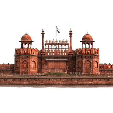  Majestic Fortress: Red Fort of India: A detailed view of the Red Fort, a symbol of India's rich history and architectural grandeur, its imposing red sandstone walls and intricate design.
