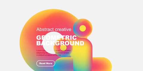 Obraz premium Abstract geometric background features vibrant colors, gradients, text, button. Modern design suitable for presentations, websites.
