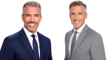 Two smiling men in suits posing together