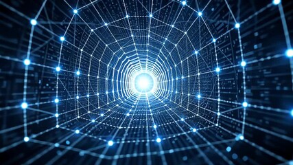 Futuristic digital tunnel glowing light network data visualization - Powered by Adobe