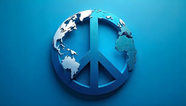 White peace sign on a vibrant blue background, symbolizing peace, love, and the spirit of World Peace Day