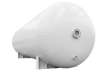 Large horizontal pressure vessel for industrial gas storage isolated on a transparent background