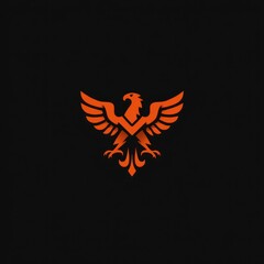 Obraz premium Graphic of an orange stylized eagle with spread wings on a black background