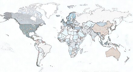 Dotted world map illustrating varied environmental data for worldwide analysis
