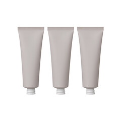 Minimalist product presentation of three cosmetic tubes on a seamless black background provides