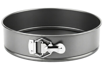Round nonstick springform baking pan with a latch closure isolated on a transparent background