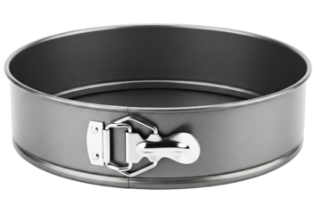 Round nonstick springform baking pan with a latch closure isolated on a transparent background