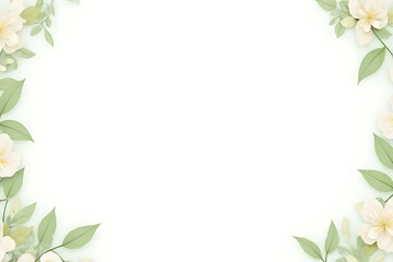 Naklejka premium Delicate watercolor floral border with soft peach blossoms and green leaves creating an elegant frame for text or design elements