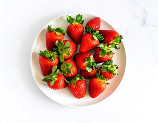Luscious Red Strawberries on a Creamy Plate: Freshness and Delightful Taste