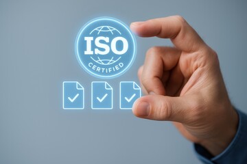 Fototapeta premium ISO certification displayed on a digital interface.