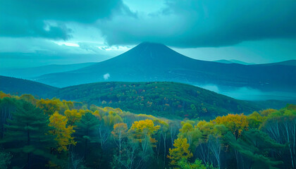 Fototapeta premium Moody Autumn Mountain and Forest Landscape