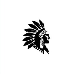 Silhouette of a native American head wearing an ornate feathered headdress