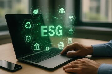 Green environmental sustainability concept displayed on laptop screen.