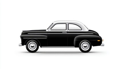 Fototapeta premium Classic black and white vintage car illustration on a clean background.