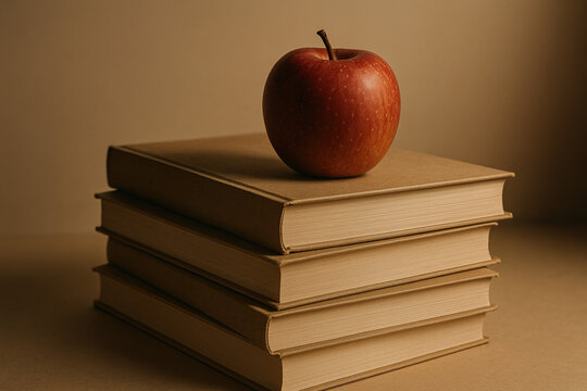 Stack of Books with an Apple: Education and Knowledge Concept - Powered by Adobe
