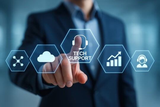 Technology support business innovation customer service and data management futuristic interaction and growth