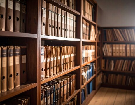 Old books and files on shelves
