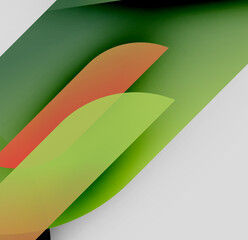 Abstract shapes overlap, creating gradient effect. Colors range from orange to green, with white space. Minimalist design, smooth transitions.