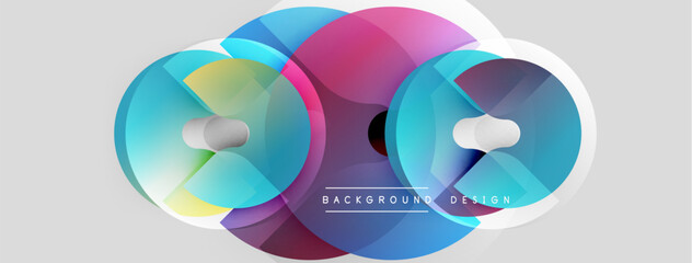 Abstract colorful circles overlap, creating vibrant visual effect. Modern design elements suggest innovation, technology, creativity.