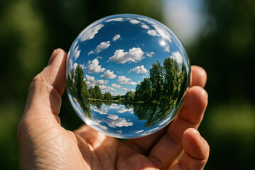 Reflection sky and cloud reveals nature's beautiful landscape view and inspiring environmental vision