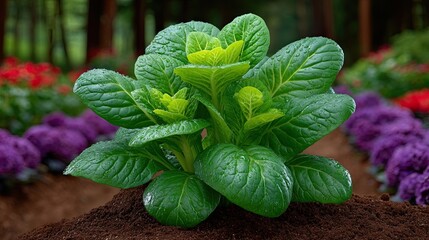 Fresh Spinach Plant Growing in Vibrant Garden Setting