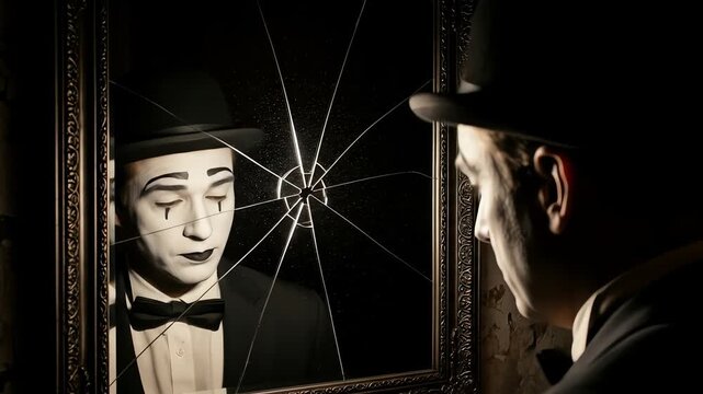 Mimes Melancholy Reflection A Shattered Mirror of Inner Turmoil and Artistic Expression.