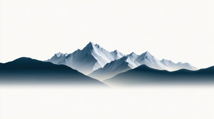 Serene mountains against a soft white background create a tranquil and minimalist scene.