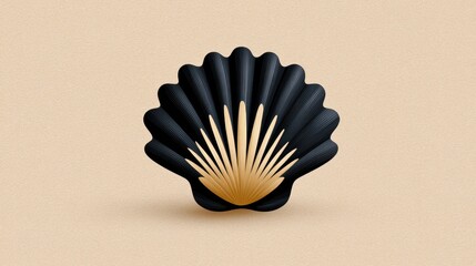 Stylized black shell design with a golden interior on a soft beige background.