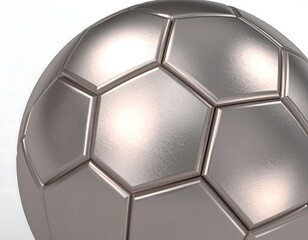 Futuristic metallic soccer ball gleaming under soft studio lights evokes sport anticipation