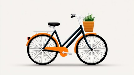 Stylish bicycle with a plant basket, perfect for urban commuting.