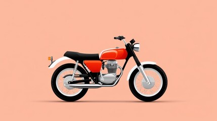 Stylish classic motorcycle in vibrant orange and black against a pastel background.