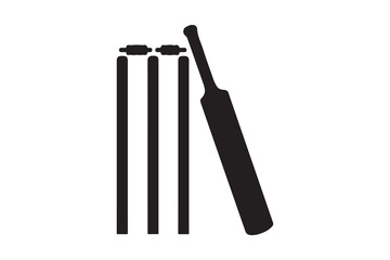 Cricket bat, stumps and bails icon 