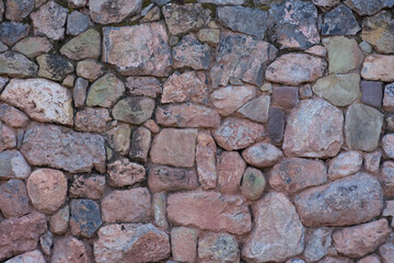 A wall built with a variety of ancient rocks in Cusco, Peru