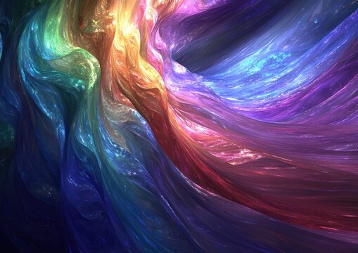 Abstract flowing ribbons of vibrant, iridescent colors