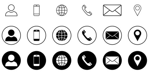 Visiting card icon set. Set of contact us icons for web and website. Contact icons phone, call, location, globe, use for web and website. Clean & Modern Design