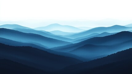 Fototapeta premium Blue mountain range fades into white sky; layered, misty, and distant view