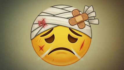 Injured Emoji with Bandaged Head and Sad Expression - Powered by Adobe