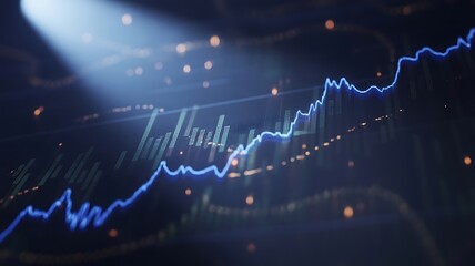 Blue line graph with green bars and bokeh lights chart