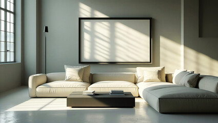 Fototapeta premium Modern living room with comfortable sectional sofa and natural light