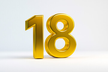 Elegant gold number 18 for luxury celebrations, milestone events, or festive decorations.
