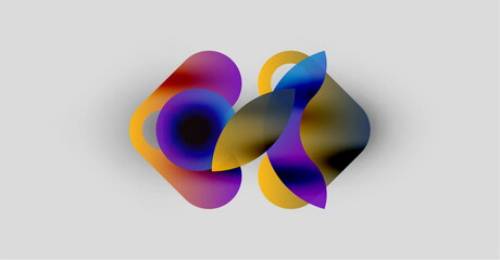 Abstract fluid shapes overlap, creating vibrant color blends. Soft gradients suggest movement, light interplay. Minimalist design.