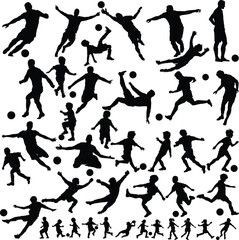 Football and Soccer Player Silhouettes with Kids Vector Set