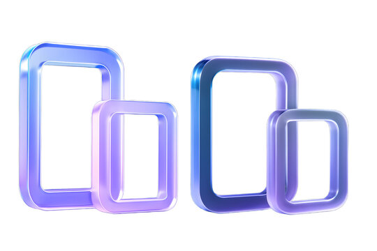 Abstract 3d blue background wallpaper with glass holographic transparent frames. Rectangle shapes crystal borders with light purple pink gradient. Render digital graphic tech banner