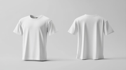 Fototapeta premium Blank white t shirt front and back mockup, plain cotton tshirt mock up template for design, branding, print, store. Empty casual apparel