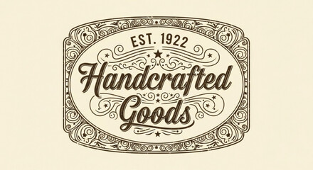 Handcrafted goods vintage logo design for business est year label with decorative border and text vector