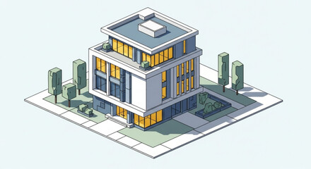 Isometric modern house design architecture building exterior urban residential property illustration style