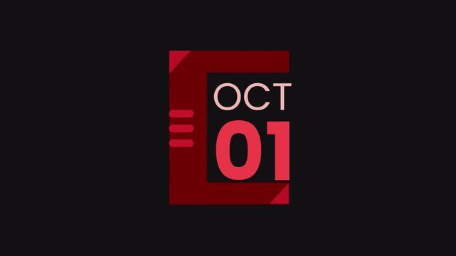 1st October calendar icon animation. Alpha matte with transparent background 4K resolution.