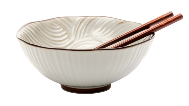 Elegant ceramic bowl with chopsticks, perfect for delicious Asian cuisine, ready to serve