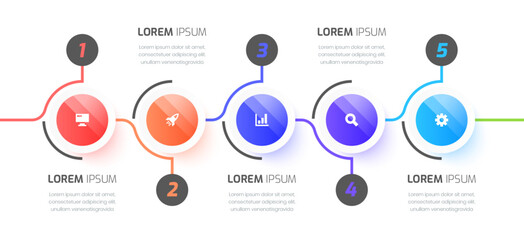 Timeline Infographic Template with Circle, Thin Line, 5 Options Can be Used for Presentation, Flowchart