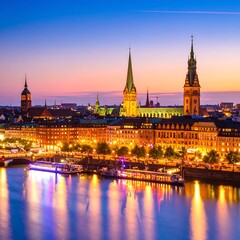 Fototapeta premium European city at dusk